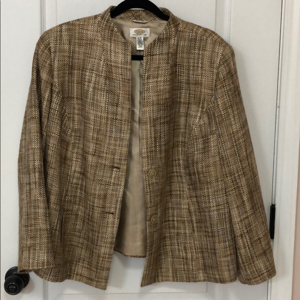 Talbots 16w petites brown and tan blazer jacket